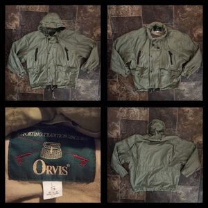 Vintage Orvis Field Jacket Sm Safari Leather Trim Barn Chore Hooded Hong Kong